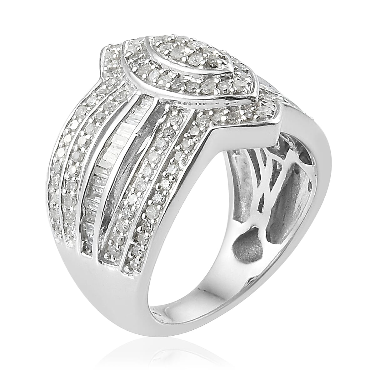 Diamond (Rnd) Ring in Platinum Overlay Sterling Silver 1.000 Ct, Silver wt 6.24 Gms, Number of Diamonds 164.