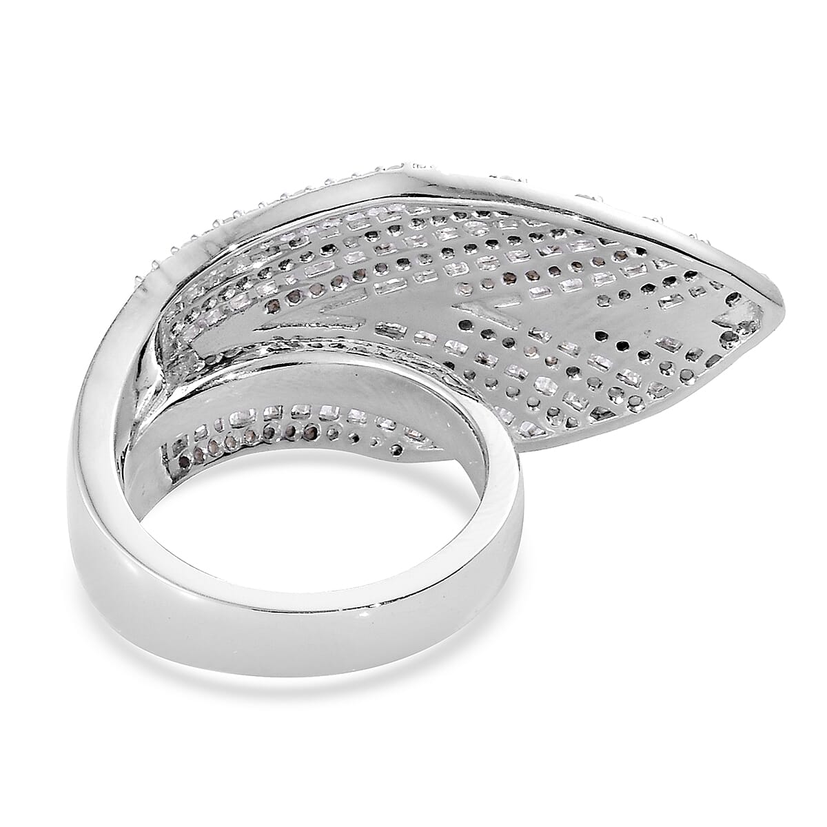 Designer Inspired- Diamond (Rnd) Feather Ring in Platinum Overlay Sterling Silver 1.500  Ct, Silver wt 10.36 Gms, Number of Diamonds 387.
