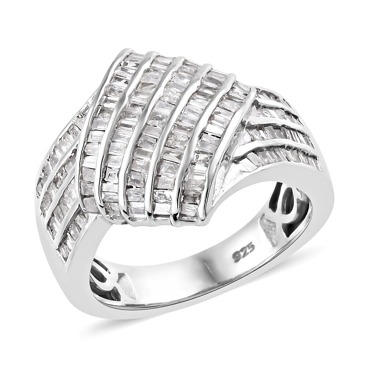 Designer Inspired- Diamond (Bgt) Ring in Platinum Overlay Sterling Silver 1.000 Ct,