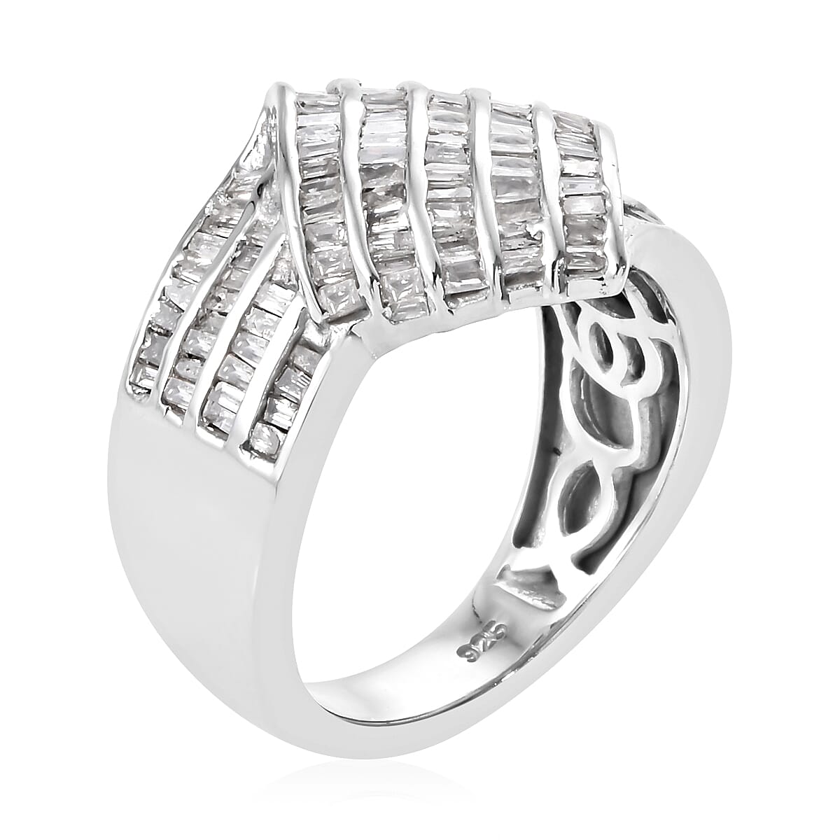 Designer Inspired- Diamond (Bgt) Ring in Platinum Overlay Sterling Silver 1.000 Ct,