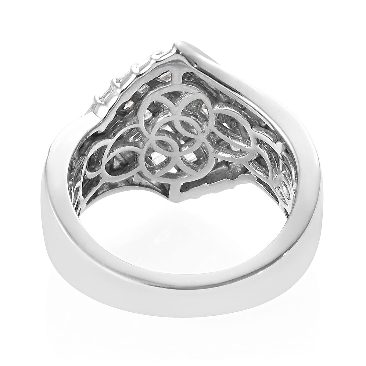 Designer Inspired- Diamond (Bgt) Ring in Platinum Overlay Sterling Silver 1.000 Ct,