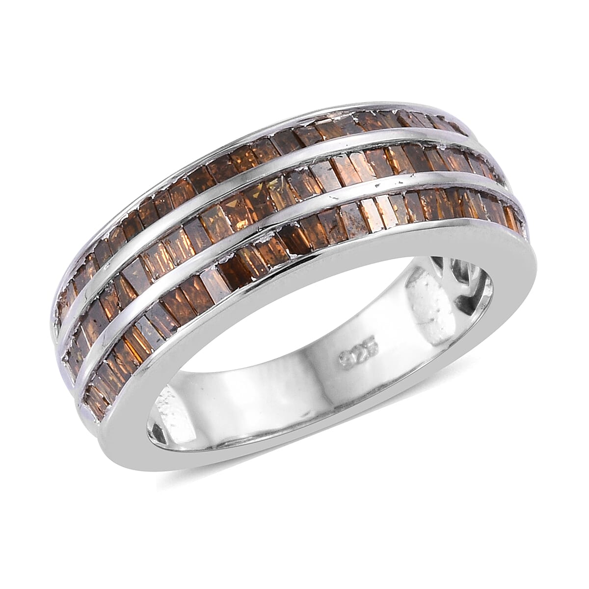 Red Diamond (Bgt) Band Ring in Platinum Overlay Sterling Silver 0.750 Ct.