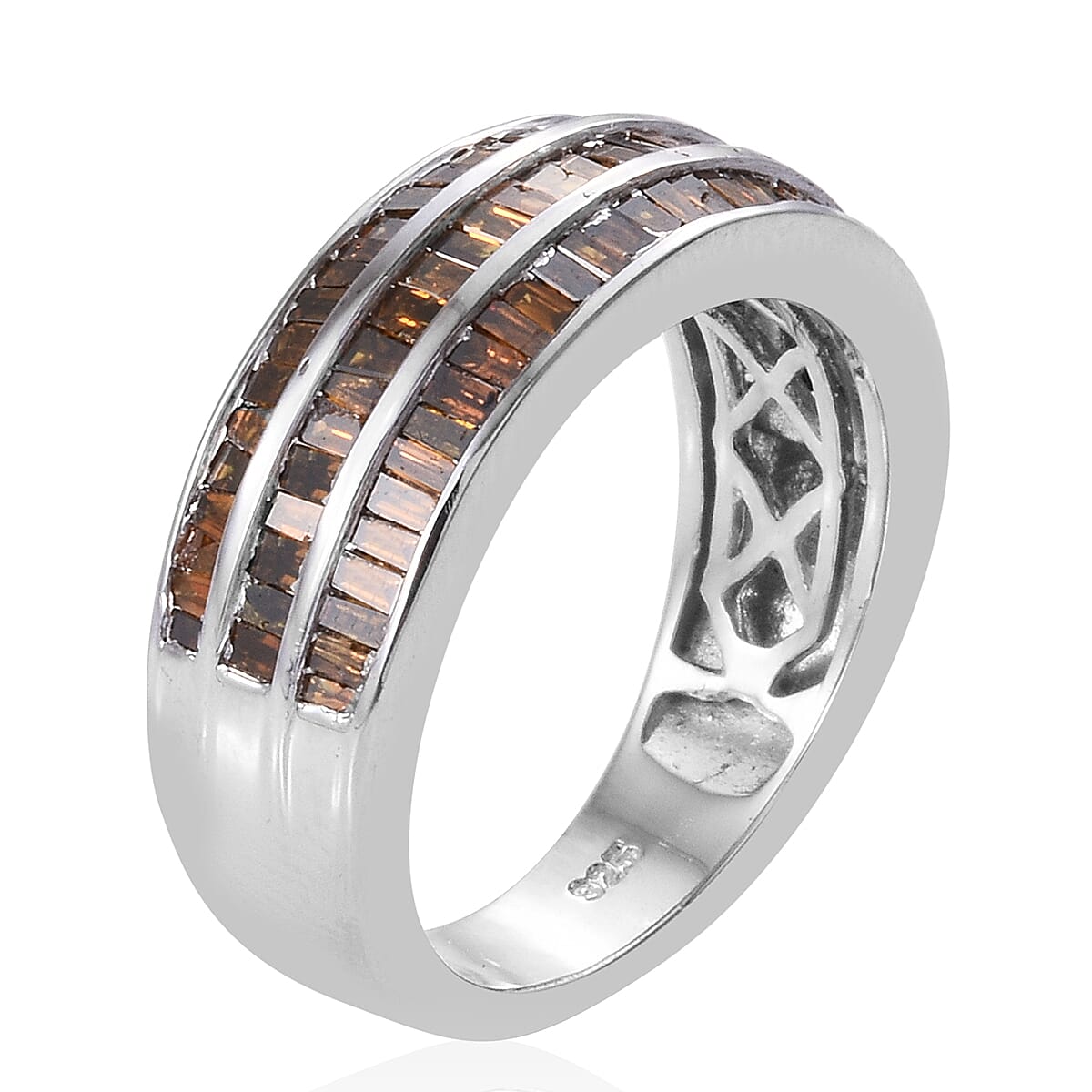 Red Diamond (Bgt) Band Ring in Platinum Overlay Sterling Silver 0.750 Ct.