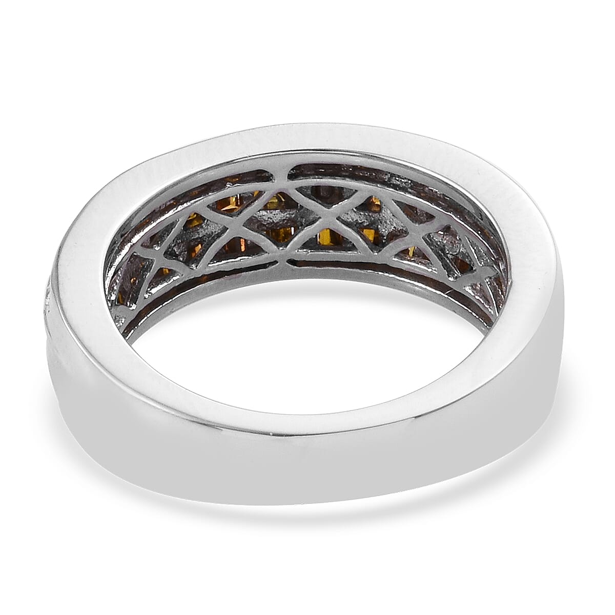 Red Diamond (Bgt) Band Ring in Platinum Overlay Sterling Silver 0.750 Ct.