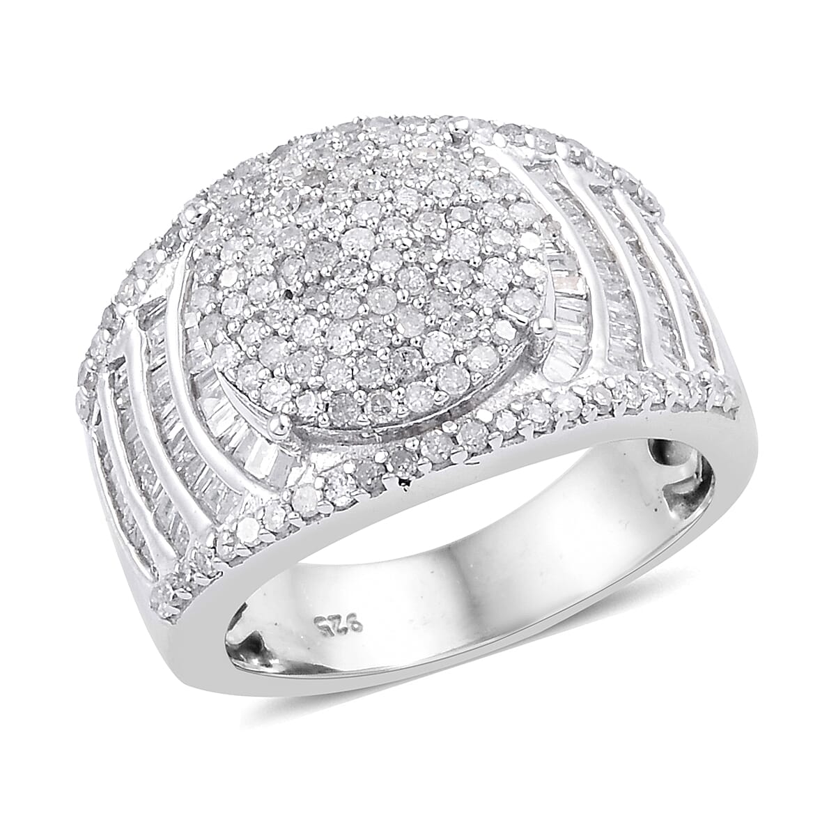 Diamond (Rnd and Bgt) Ring in Platinum Overlay Sterling Silver 1.010  Ct, Silver wt 6.58 Gms, Number of Diamonds 247.