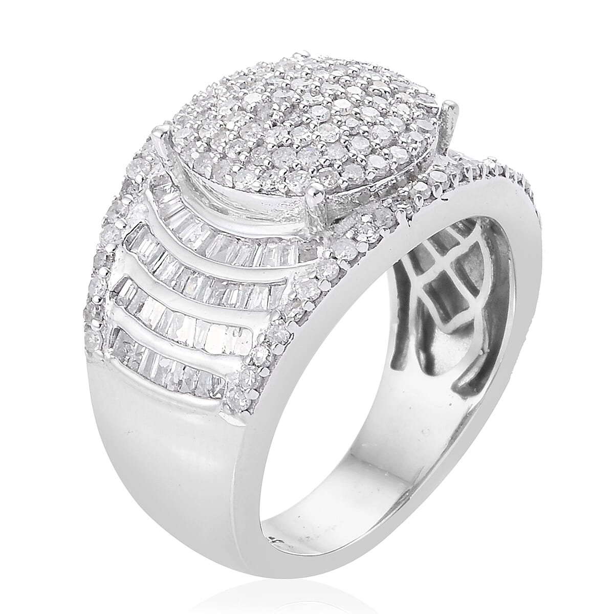 Diamond (Rnd and Bgt) Ring in Platinum Overlay Sterling Silver 1.010  Ct, Silver wt 6.58 Gms, Number of Diamonds 247.