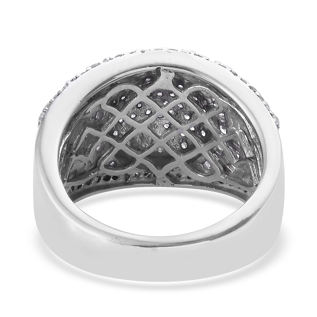 Diamond (Rnd and Bgt) Ring in Platinum Overlay Sterling Silver 1.010  Ct, Silver wt 6.58 Gms, Number of Diamonds 247.