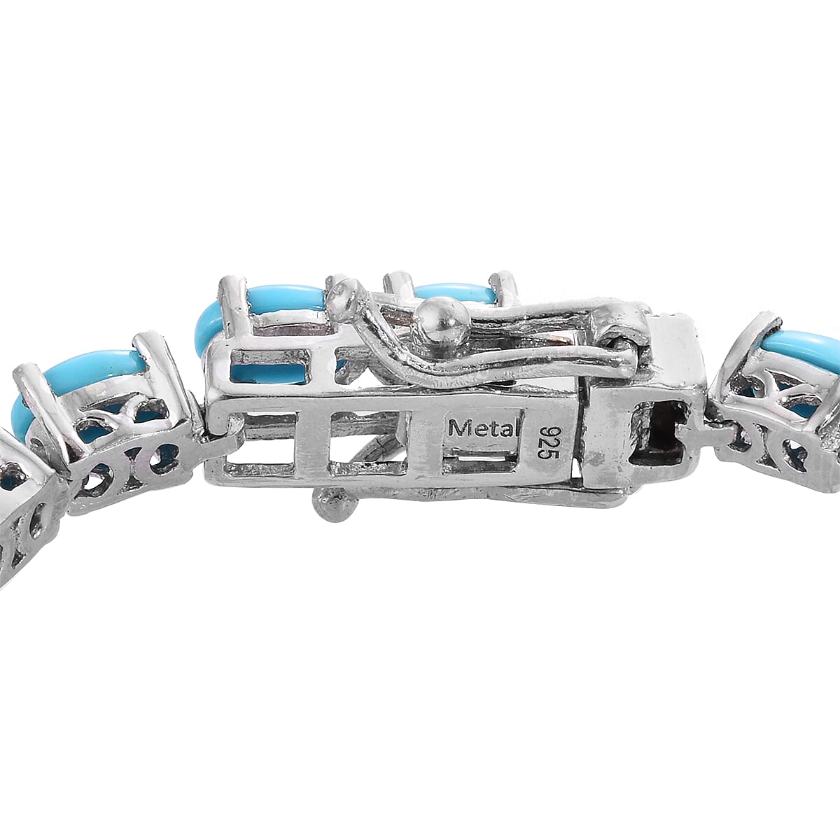 AA Arizona Sleeping Beauty Turquoise (Ovl 6x4 mm) Bracelet (Size 8) in Platinum Overlay Sterling Silver 12.00 Ct, Silver wt 12.97 Gms.