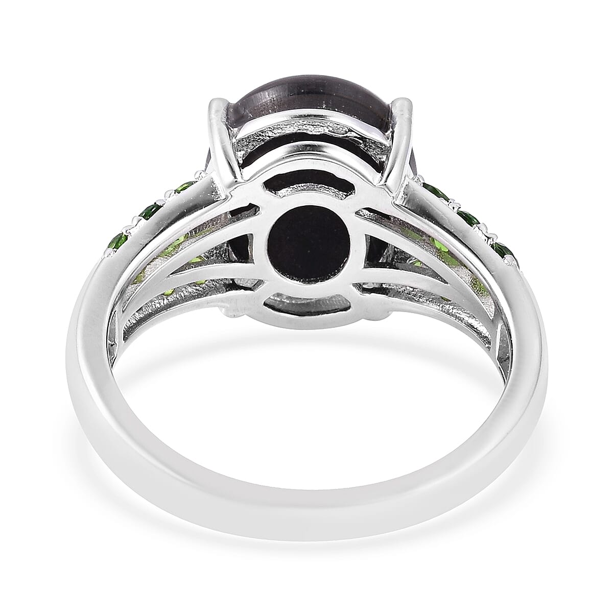 AA Canadian Ammolite (Ovl 3.25 Ct), Chrome Diopside Ring in Rhodium Overlay Sterling Silver 3.860 Ct.