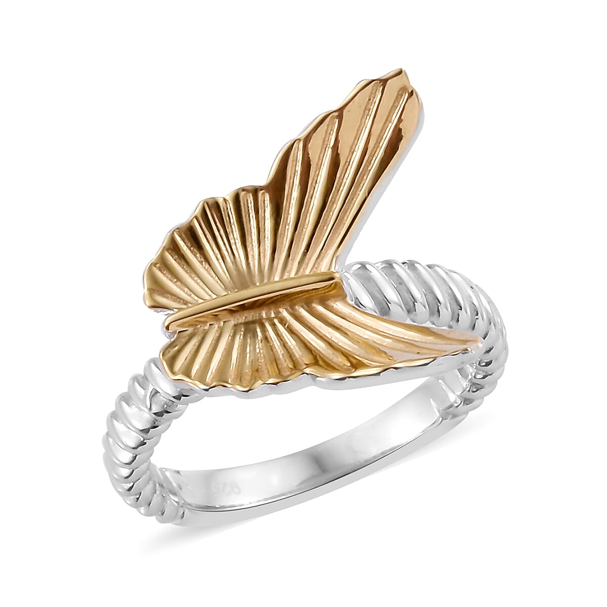 Platinum and Yellow Gold Overlay Sterling Silver Butterfly Ring