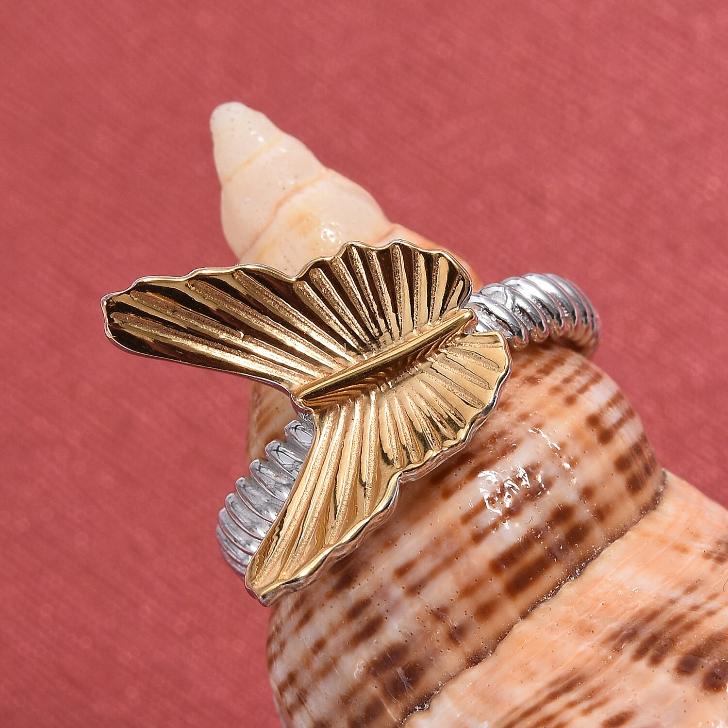 Platinum and Yellow Gold Overlay Sterling Silver Butterfly Ring
