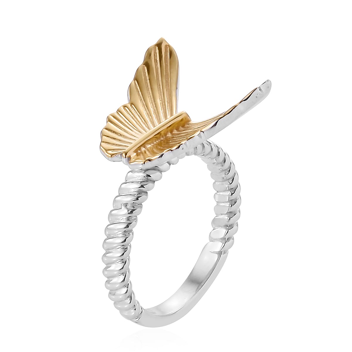 Platinum and Yellow Gold Overlay Sterling Silver Butterfly Ring