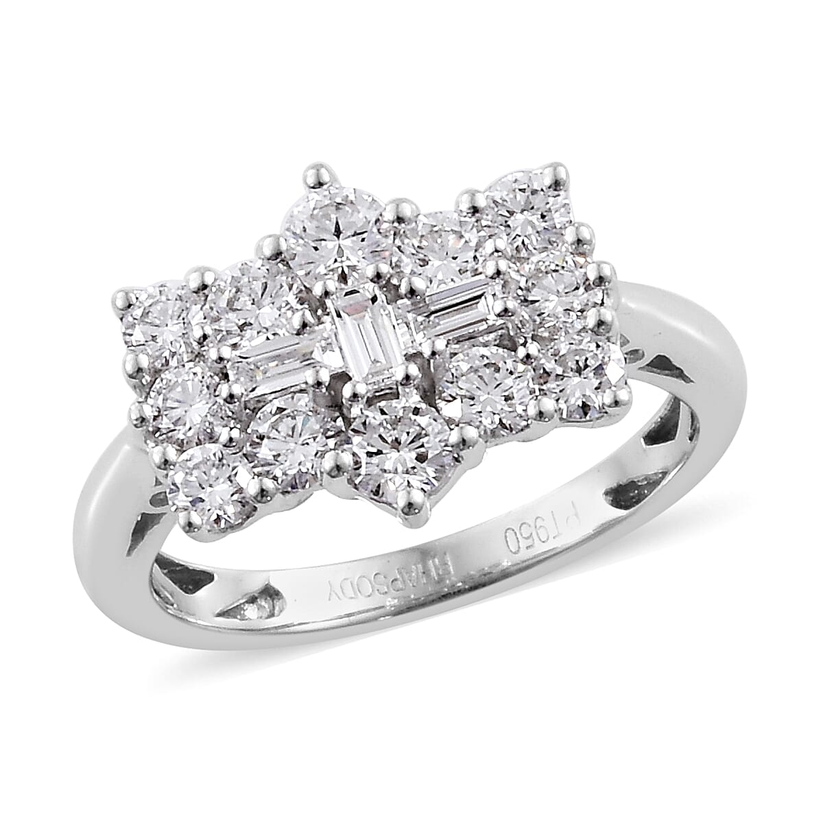RHAPSODY 950 Platinum IGI Certified  Diamond (Rnd and Bgt) (VS-E-F) Boat Cluster Ring 1.000 Ct.