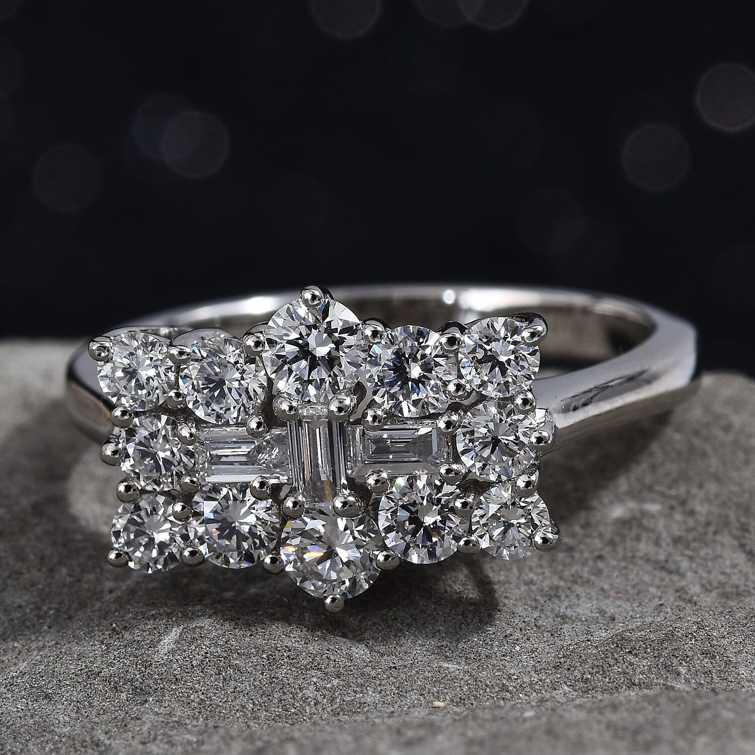 RHAPSODY 950 Platinum IGI Certified  Diamond (Rnd and Bgt) (VS-E-F) Boat Cluster Ring 1.000 Ct.