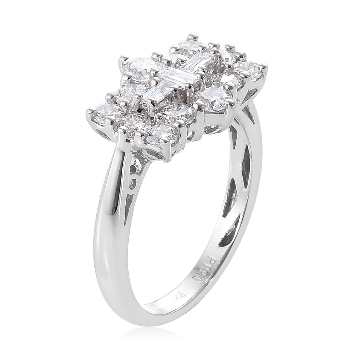 RHAPSODY 950 Platinum IGI Certified  Diamond (Rnd and Bgt) (VS-E-F) Boat Cluster Ring 1.000 Ct.