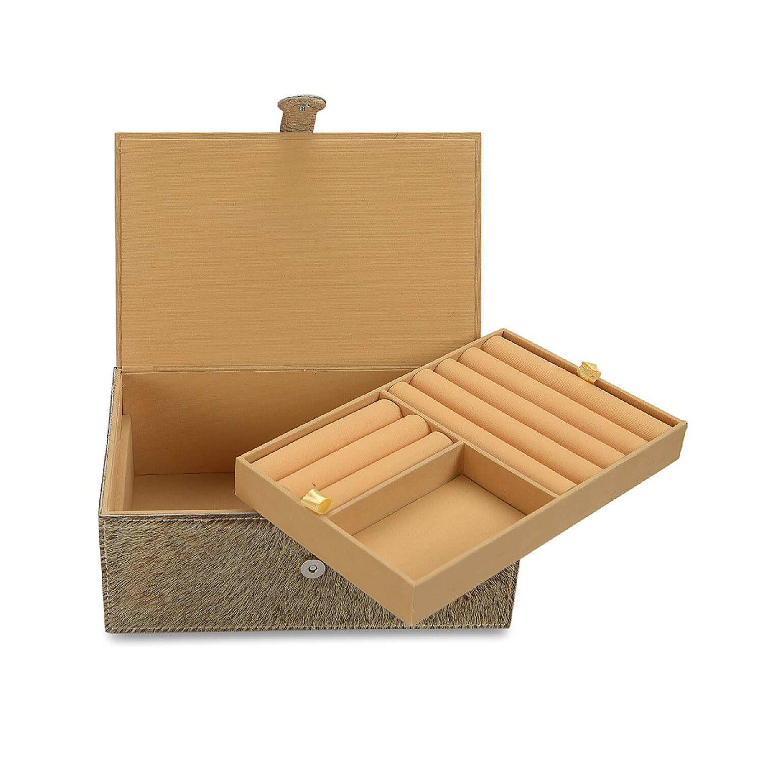 2-Tier Light Grey   Leather Jewellery Box with Magnetic Flap Closure and Velvet Lining (Size 24x14x9 Cm)