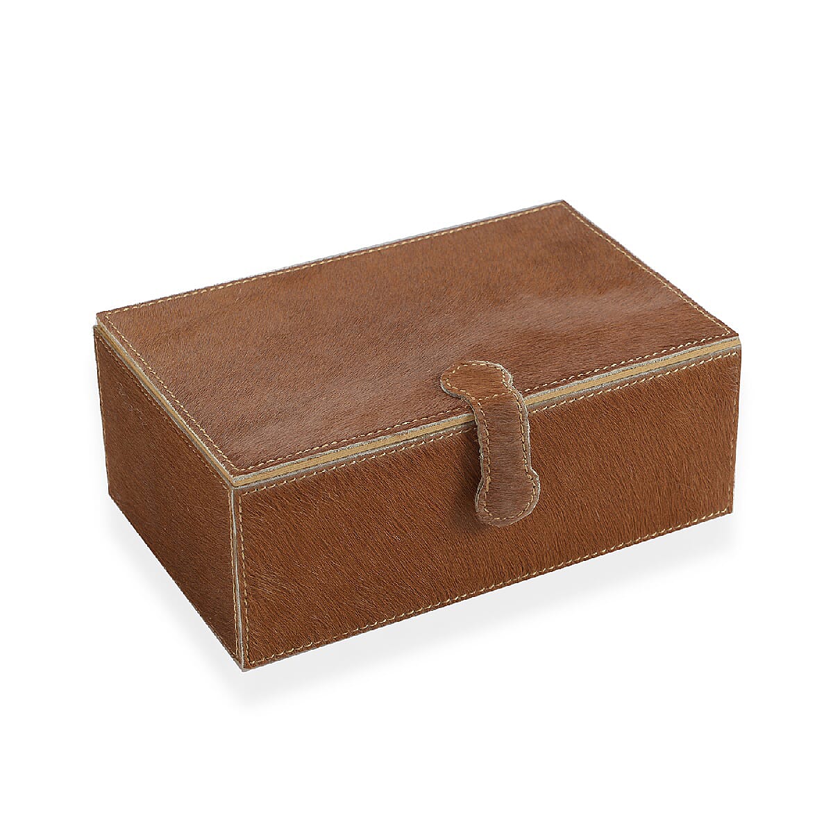 2-Tier Camel Brown  Natural Leather Jewellery Box with Magnetic Flap Closure and Velvet Lining (Size 24x14x9 Cm)