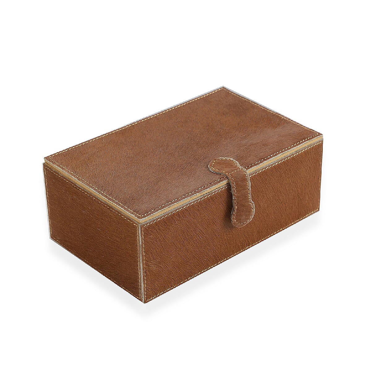 2-Tier Camel Brown  Natural Leather Jewellery Box with Magnetic Flap Closure and Velvet Lining (Size 24x14x9 Cm)