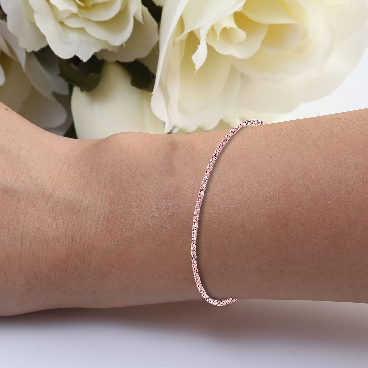 Rose Gold Overlay Sterling Silver Magnetic Heart Popcorn Chain Bracelet (Size 7.5) with Magnetic Lock