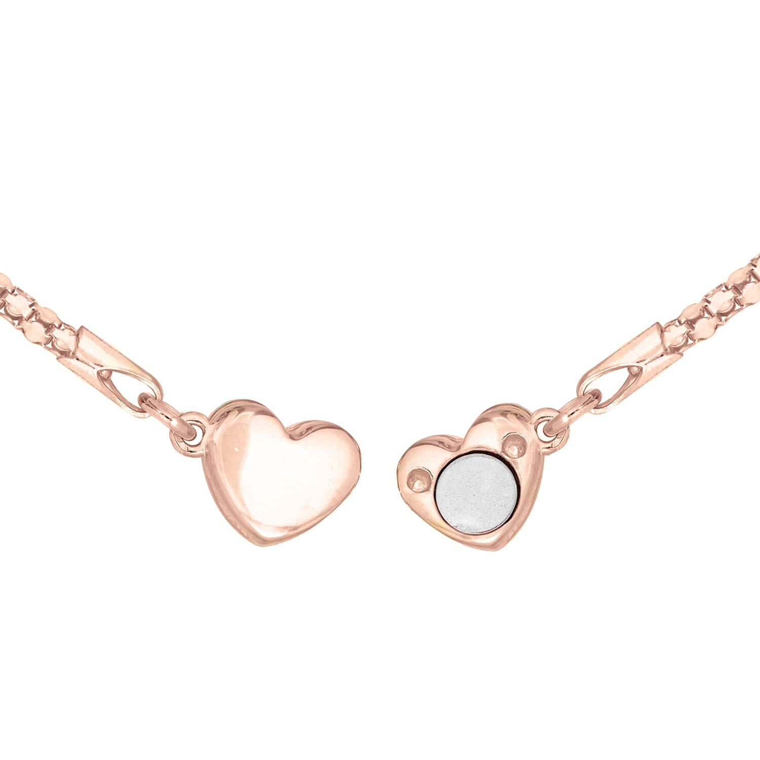 Rose Gold Overlay Sterling Silver Magnetic Heart Popcorn Chain Bracelet (Size 7.5) with Magnetic Lock