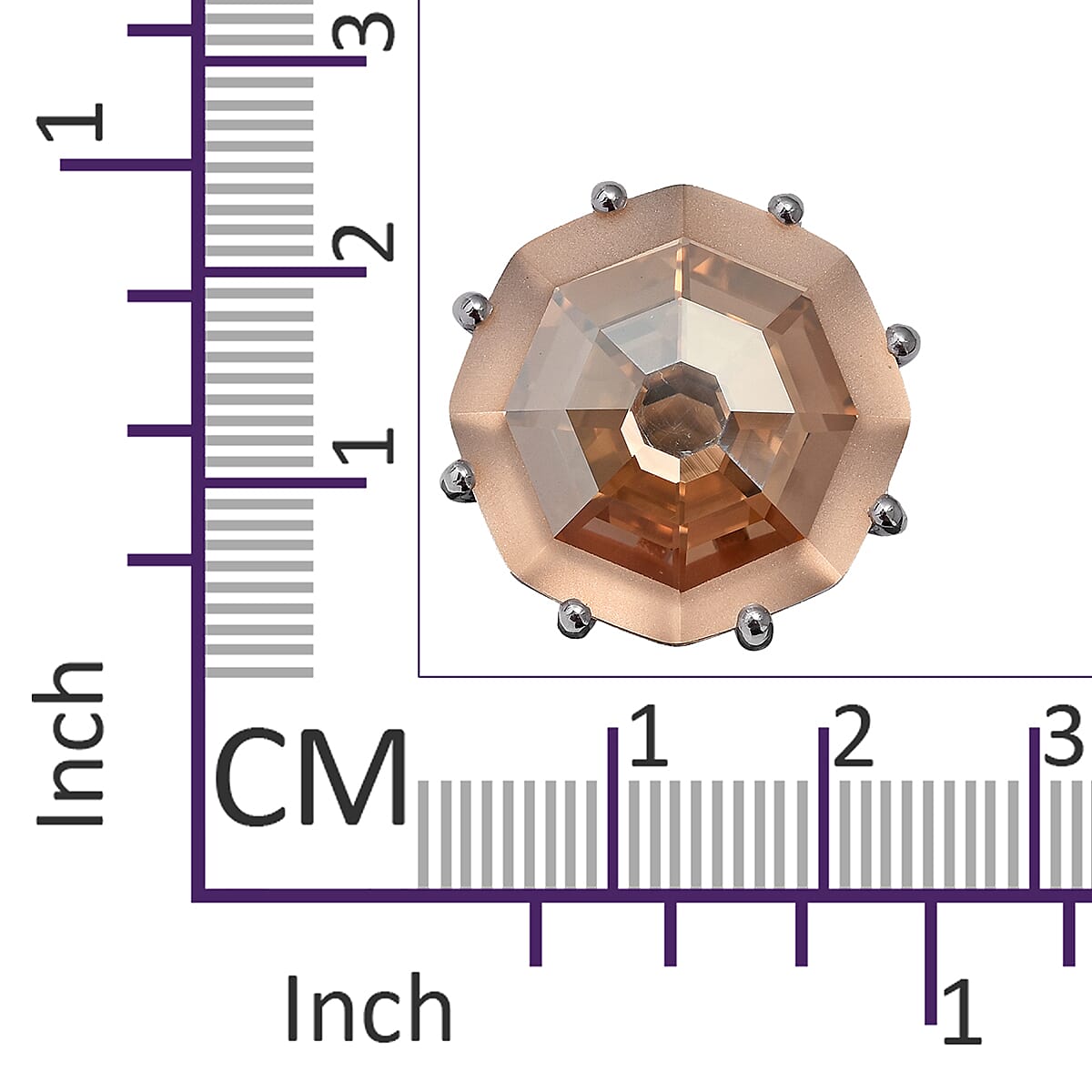 Lustro Stella -  Golden Shadow Crystal (Hexagon 23 mm) Ring in Platinum Overlay Sterling Silver, Silver wt 6.9 Gms.