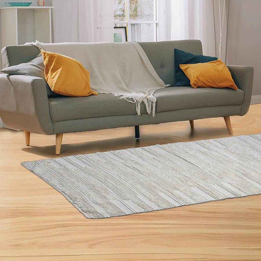 Hand Woven Wool and Cotton Carpet (Size 200x140 Cm) - Off White