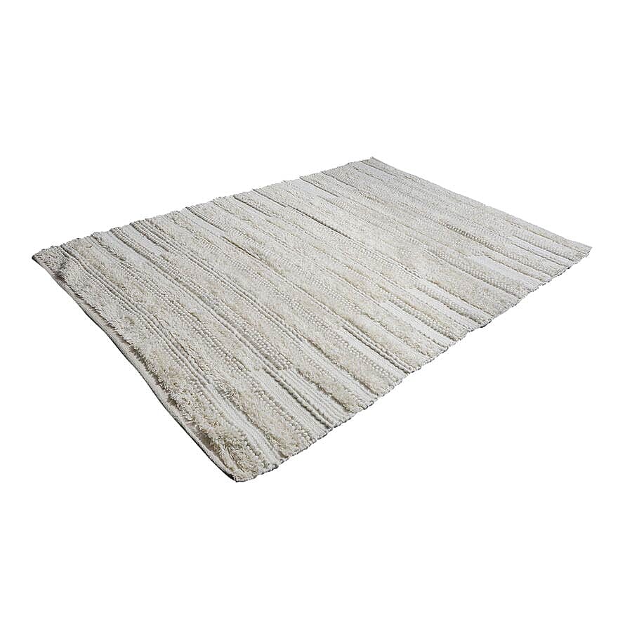 Hand Woven Wool and Cotton Carpet (Size 200x140 Cm) - Off White