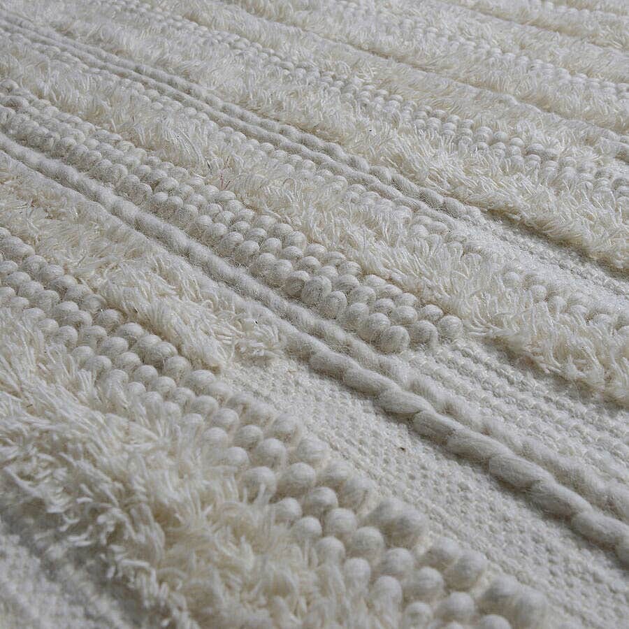 Hand Woven Wool and Cotton Carpet (Size 200x140 Cm) - Off White