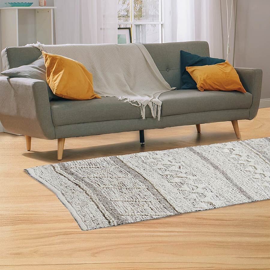 Hand Woven Wool and Cotton Carpet (Size 200x140 Cm) - Brown