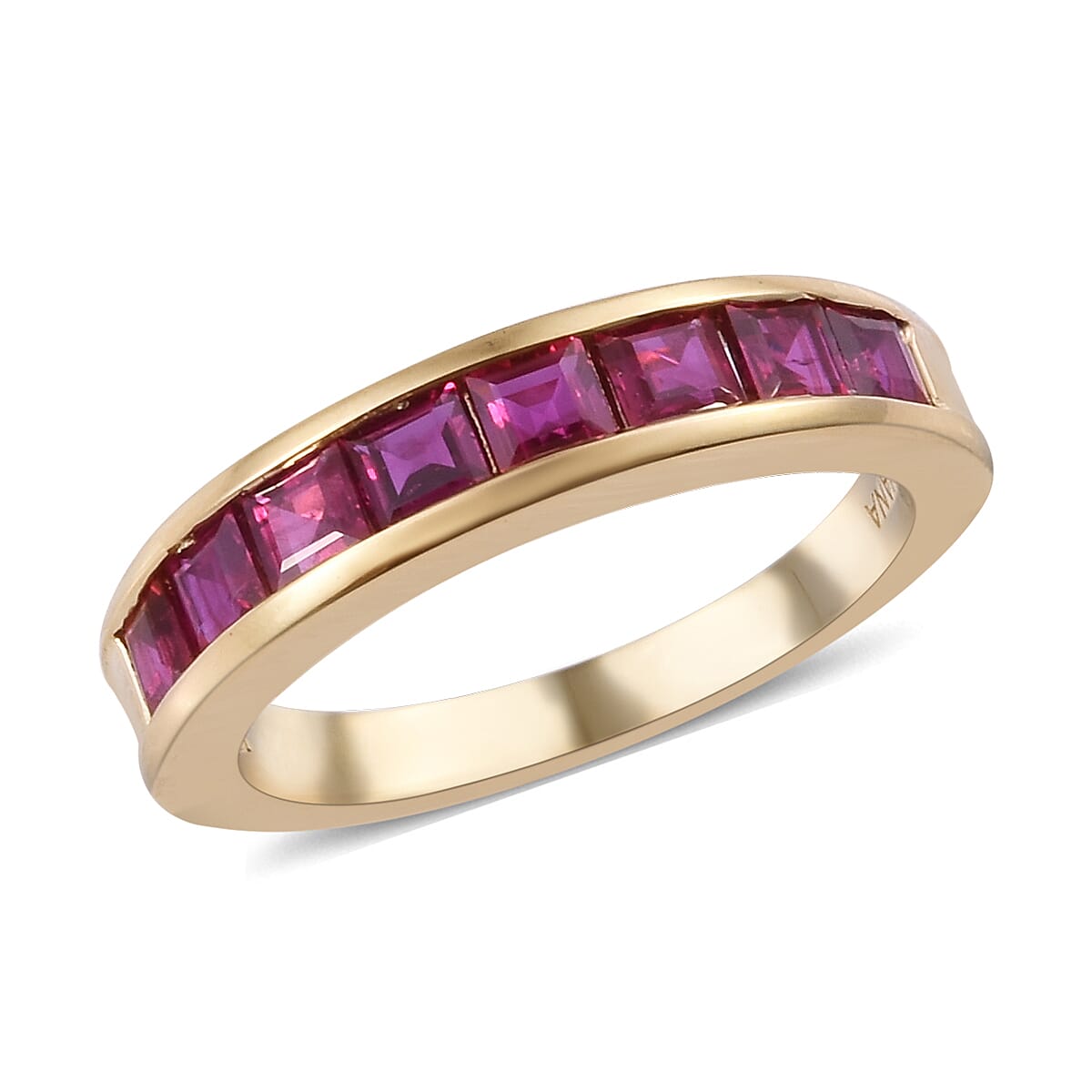 ILIANA 18K Yellow Gold AAAA Ruby (Princess Cut) Half Eternity Band Ring 1.500  Ct.