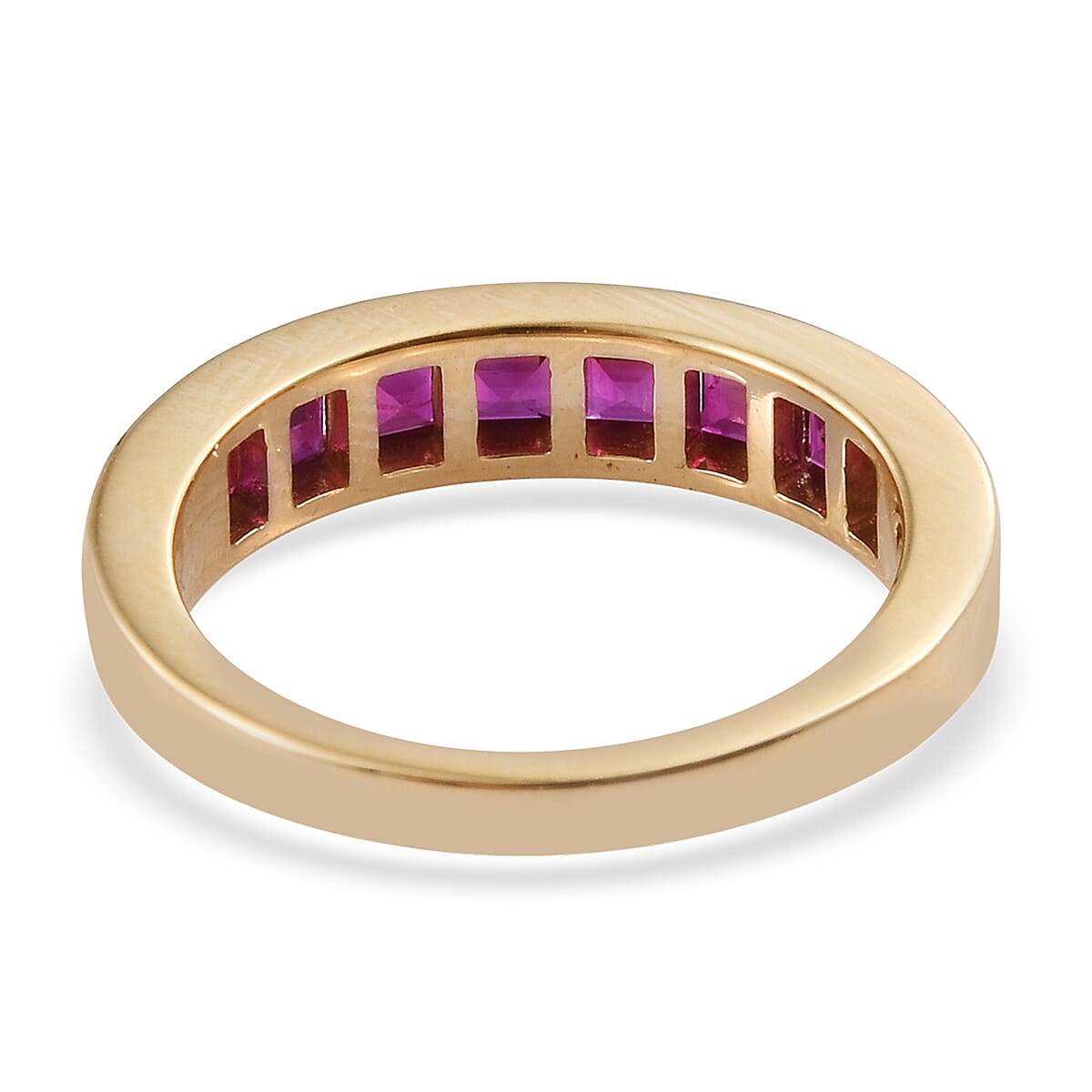 ILIANA 18K Yellow Gold AAAA Ruby (Princess Cut) Half Eternity Band Ring 1.500  Ct.