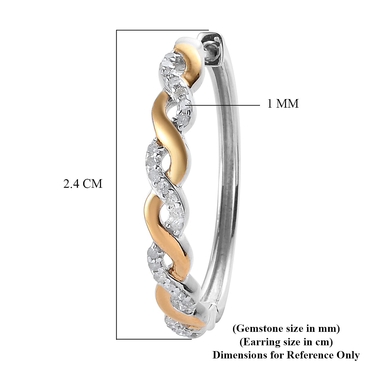 Diamond (Rnd) Hoop Earrings in Platinum and Yellow Gold Overlay Sterling Silver 0.2 Ct.
