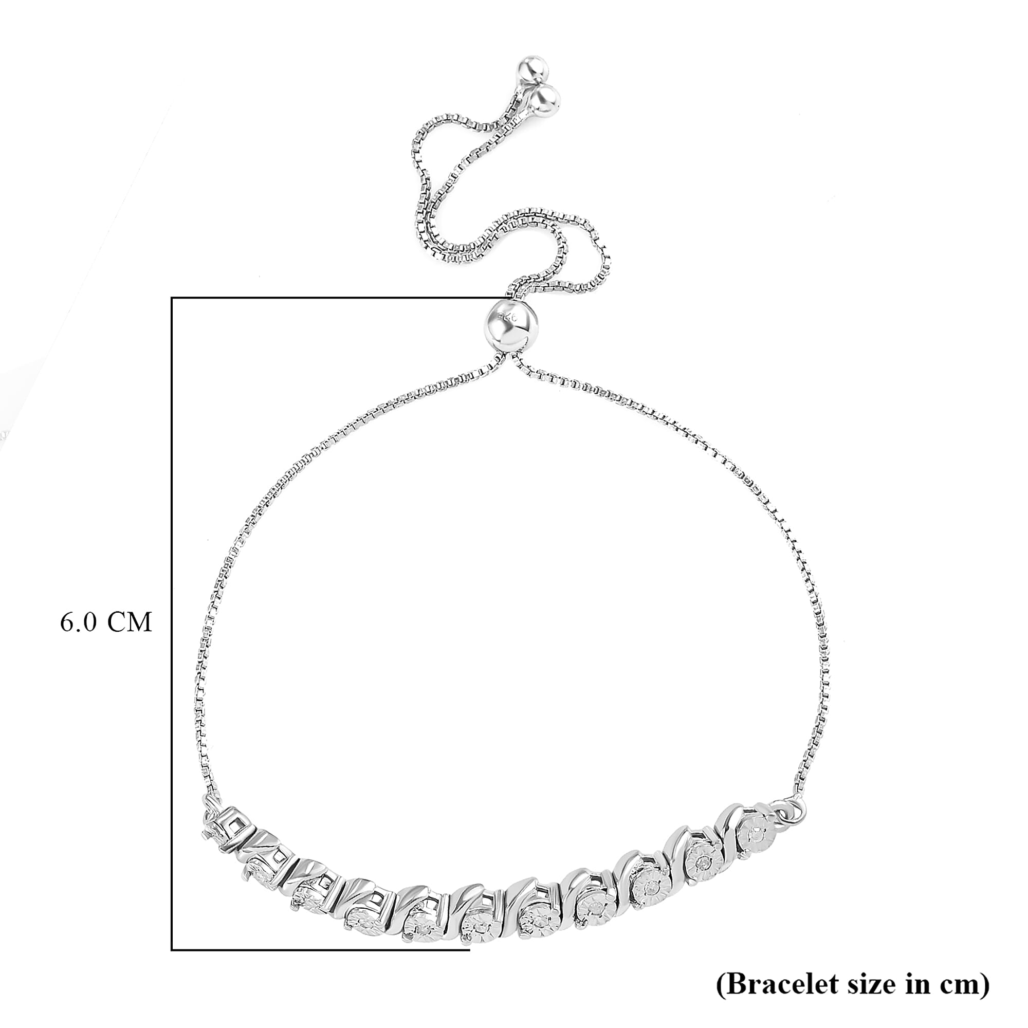 Diamond (Rnd) Adjustable Bolo Bracelet (Size 9.5) in Platinum Overlay Sterling Silver 0.150 Ct.