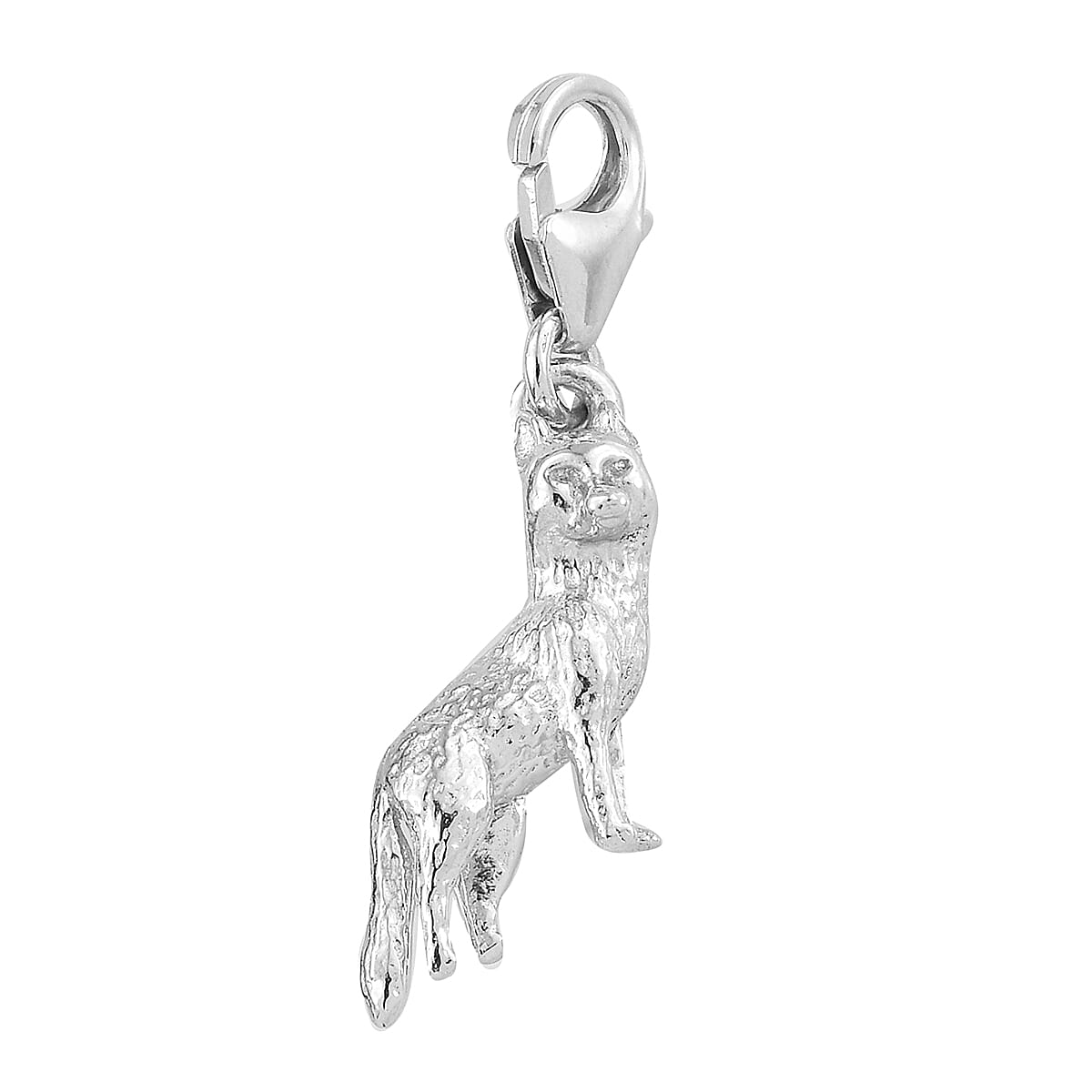 Platinum Overlay Sterling Silver Fox Charm