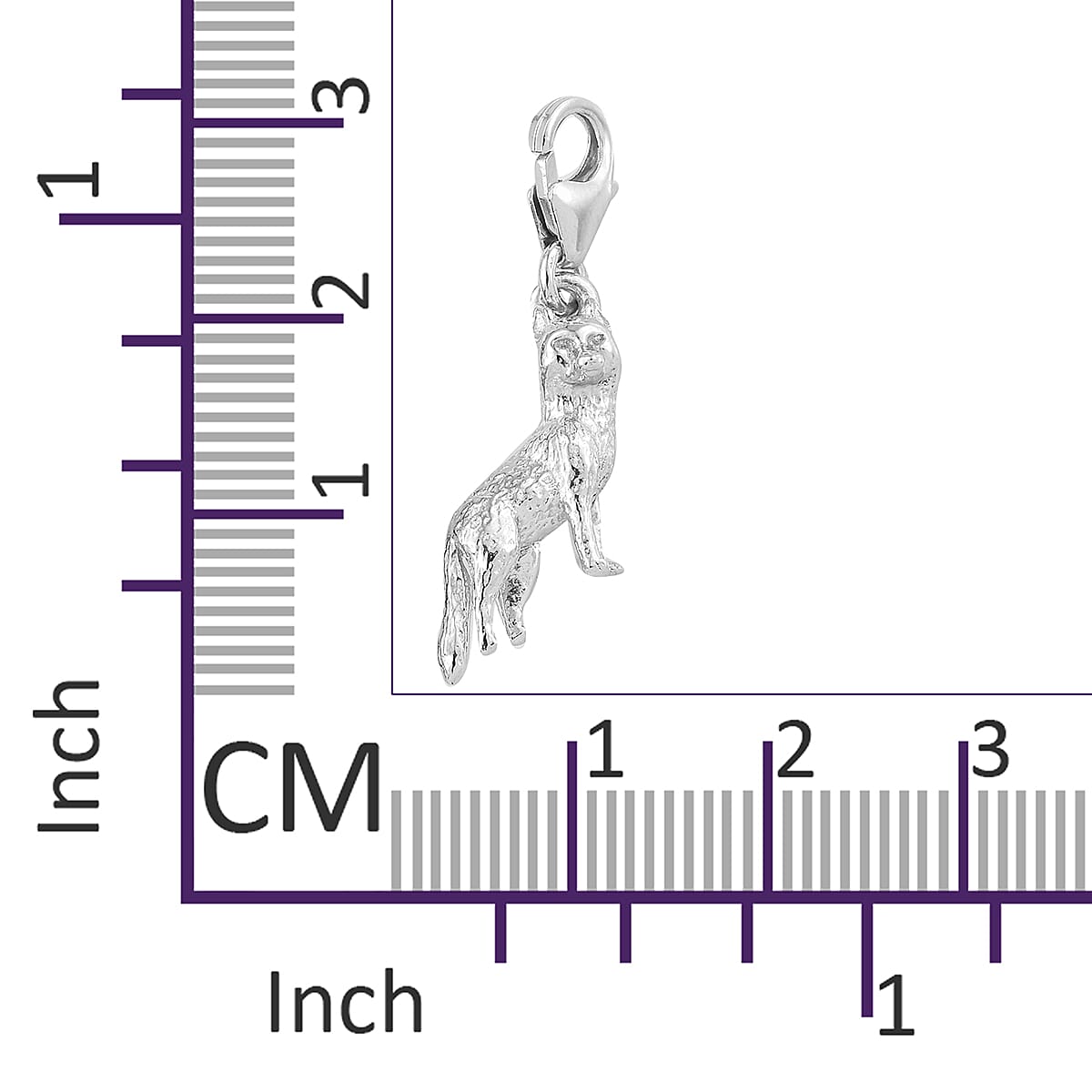 Platinum Overlay Sterling Silver Fox Charm