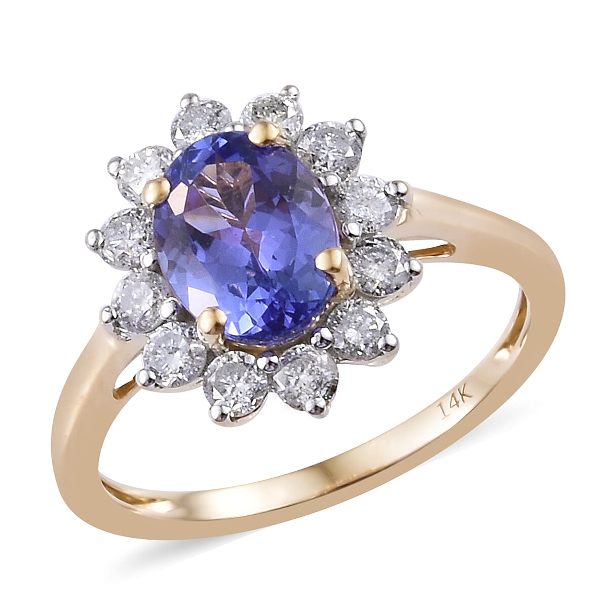 New York Close Out- 14K Yellow Gold AA Tanzanite (Ovl 8x6mm, 1.25 Ct) and Diamond Ring 1.750 Ct. (Diamond Carat Wt 0.50 Carats)