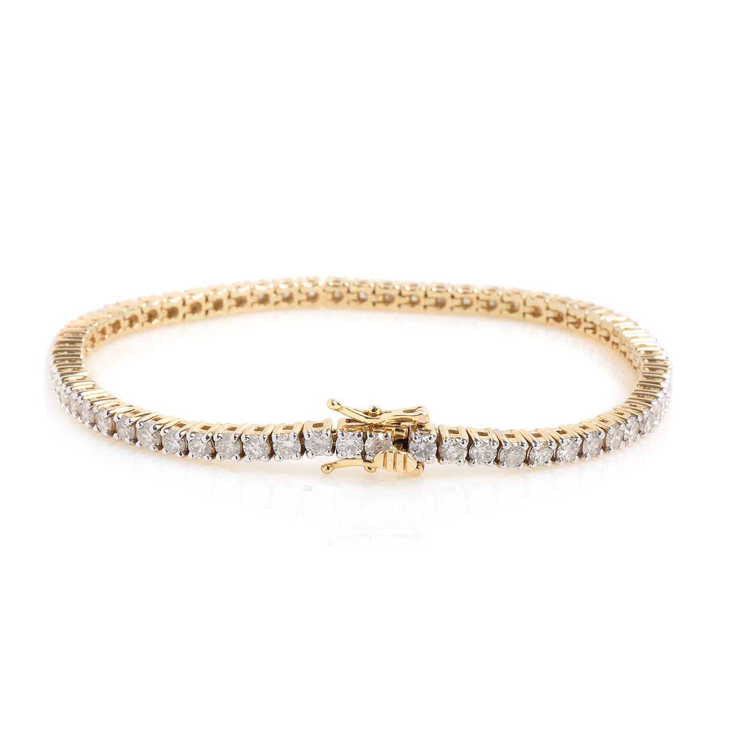 New York Close Out 14K Yellow Gold Diamond (Rnd) (I2/G-H) Bracelet (Size 7.25) 5.000 Ct, Gold wt 13.00 Gms.