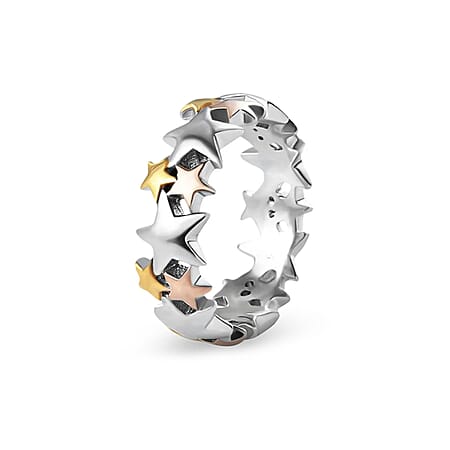 Star Band Ring in Sterling Silver with Platinum, 18K Vermeil Yellow Gold and Rose Gold