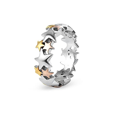 Platinum Overlay, 18K Vermeil Yellow Gold and Rose Gold Plated Sterling Silver Star Ring