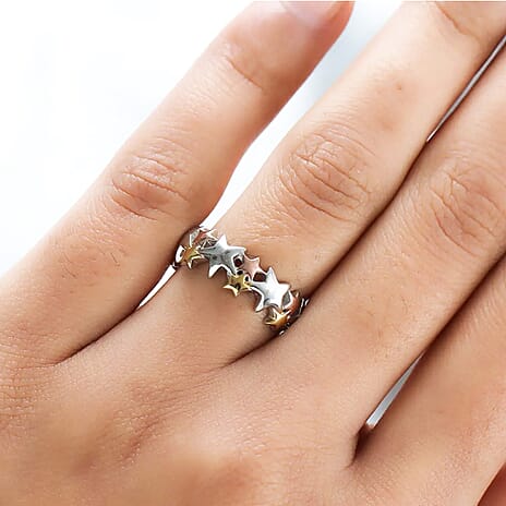 Platinum Overlay, 18K Vermeil Yellow Gold and Rose Gold Plated Sterling Silver Star Ring