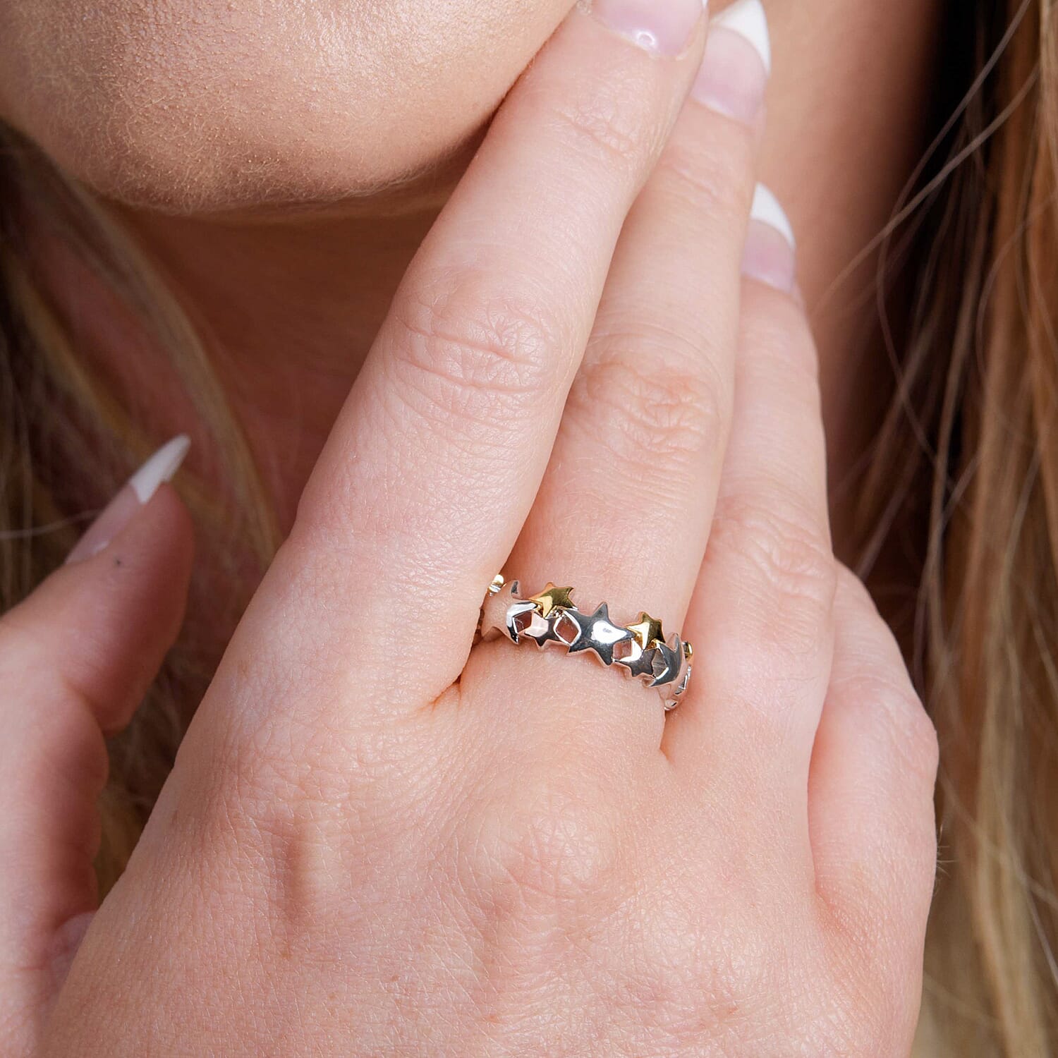 Platinum Overlay, 18K Vermeil Yellow Gold and Rose Gold Plated Sterling Silver Star Ring Platinum Overlay, 18K Vermeil Yellow Gold and Rose Gold Plated Sterling Silver Star Ring