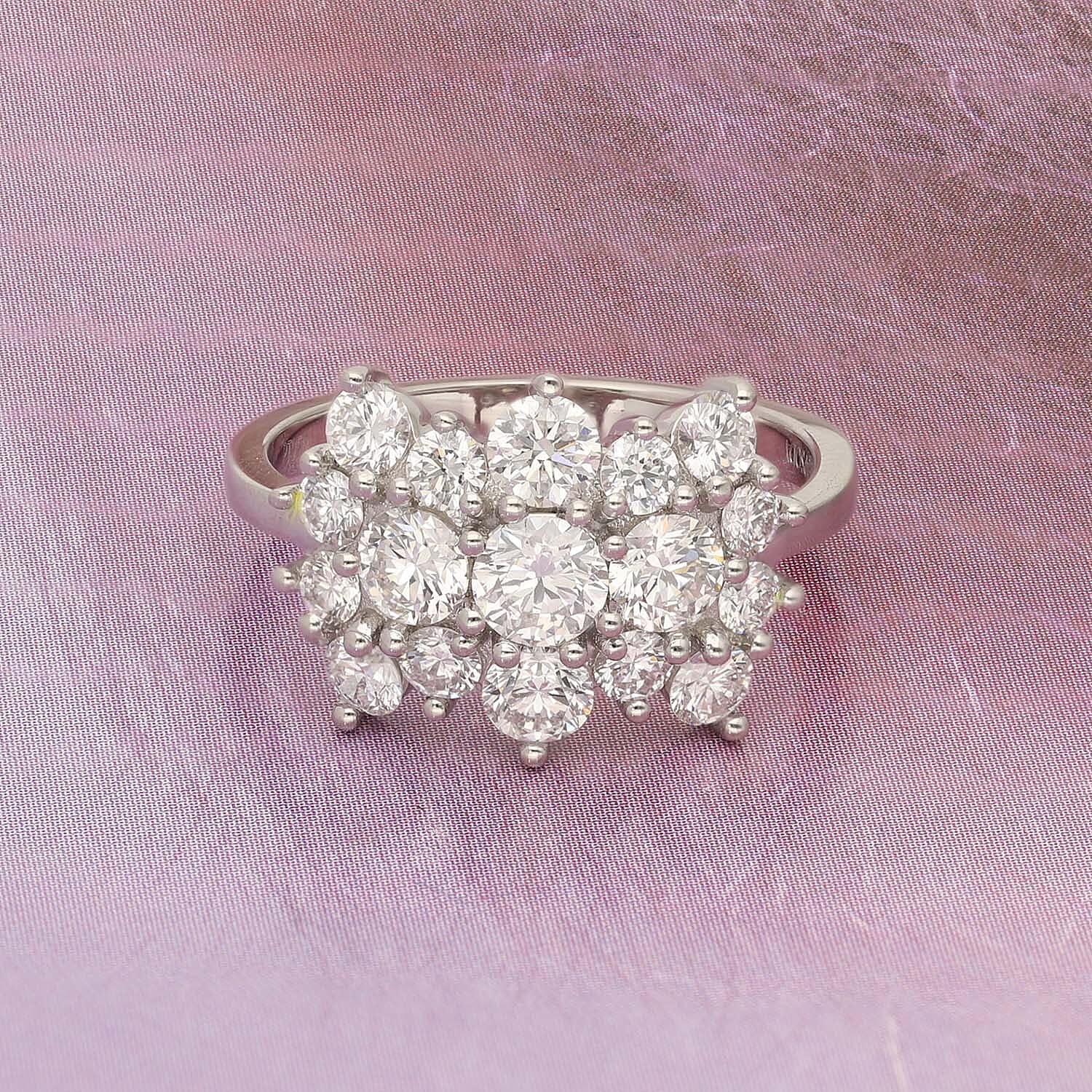 RHAPSODY 950 Platinum IGI Certified Diamond (Rnd) (VS/E-F) Boat Cluster Ring 2.00 Ct, Platinum Wt 6.17 Gms.
