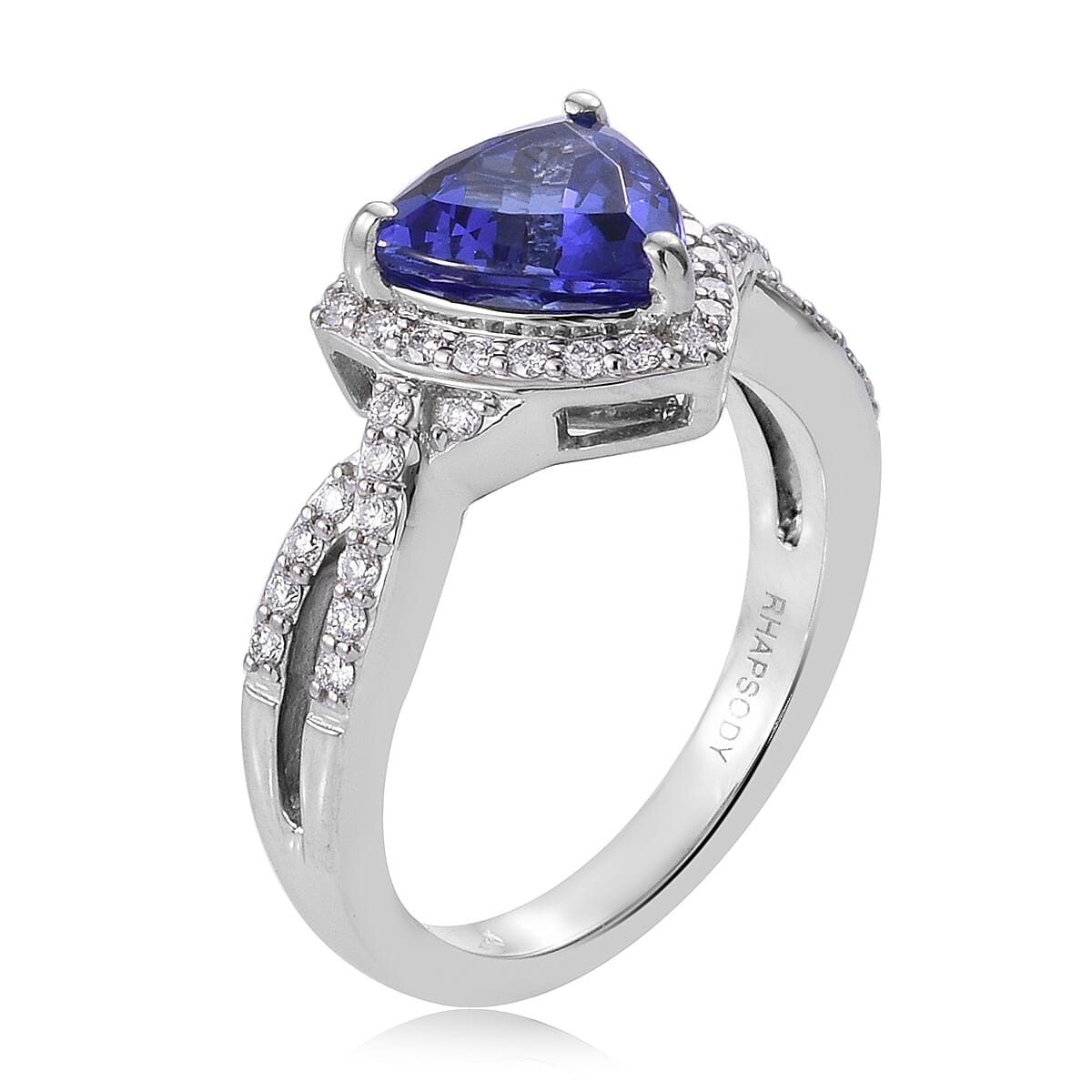 RHAPSODY 950 Platinum Super Rare AAAA Tanzanite (Trillion 8 mm 1.750 Ct), Diamond (VS/F) Ring 2.050 Ct, Platinum wt 6.40 Gms