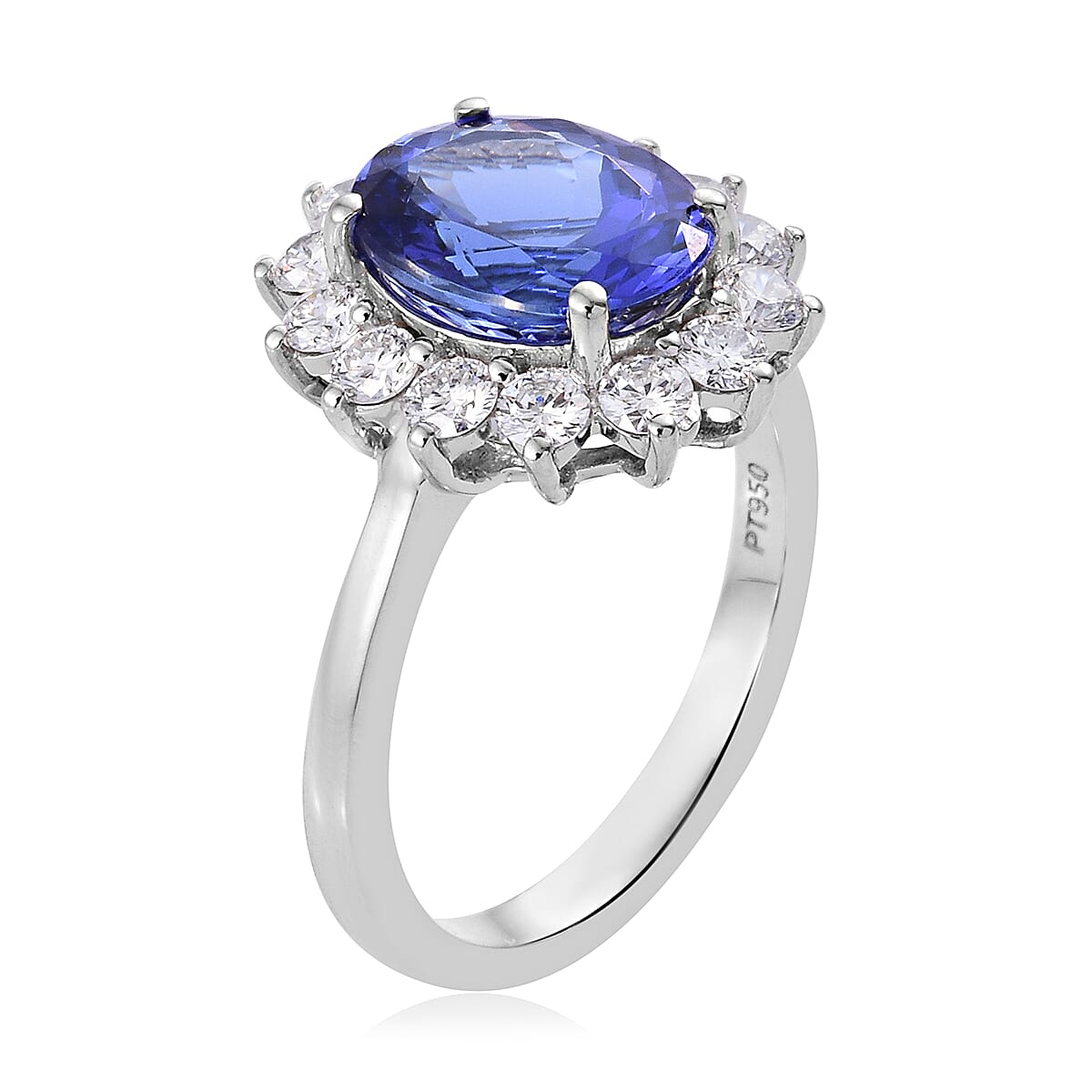 RHAPSODY 950 Platinum AAAA Tanzanite (Ovl 3.25 Ct), Diamond (VS/E-F) Ring 4.000 Ct.