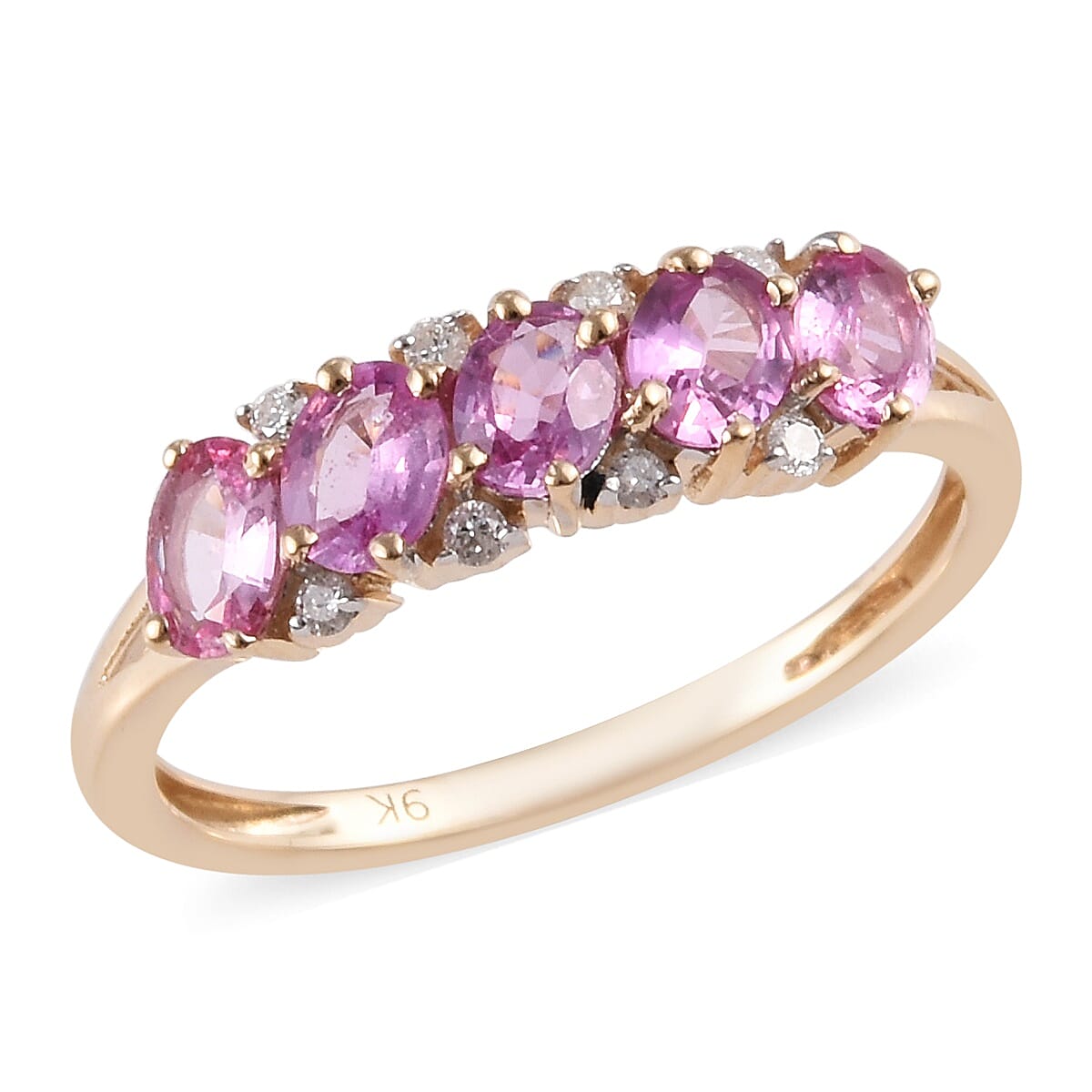 9K Yellow Gold AA Pink Sapphire (Ovl), Diamond Ring 1.000 Ct.
