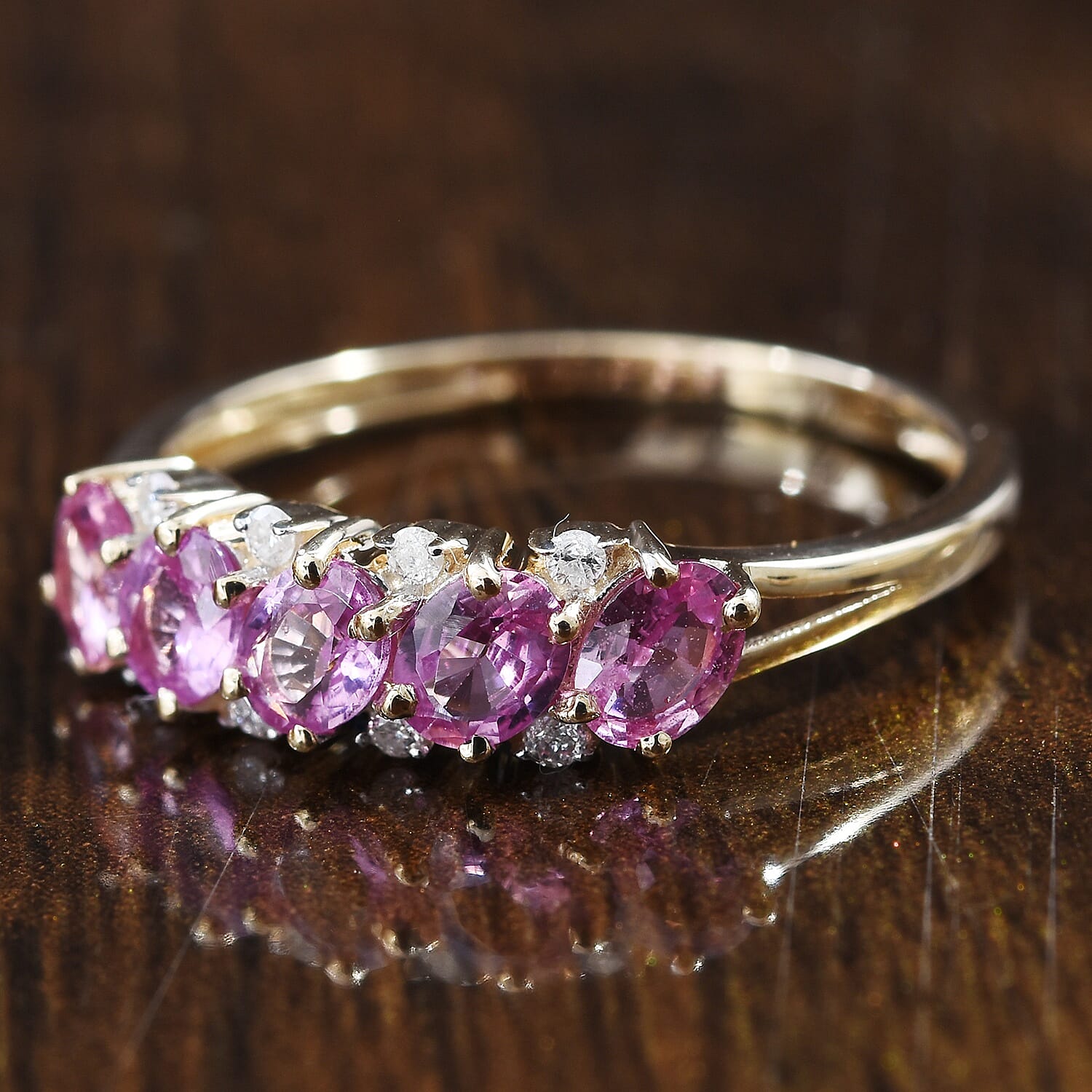 9K Yellow Gold AA Pink Sapphire (Ovl), Diamond Ring 1.000 Ct.