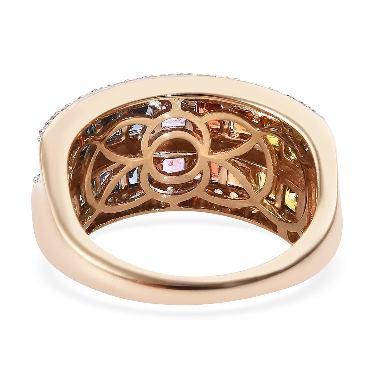 9K Yellow Gold Rainbow Sapphire (Princess) and Natural Cambodian Zircon Ring 2.75 Ct.