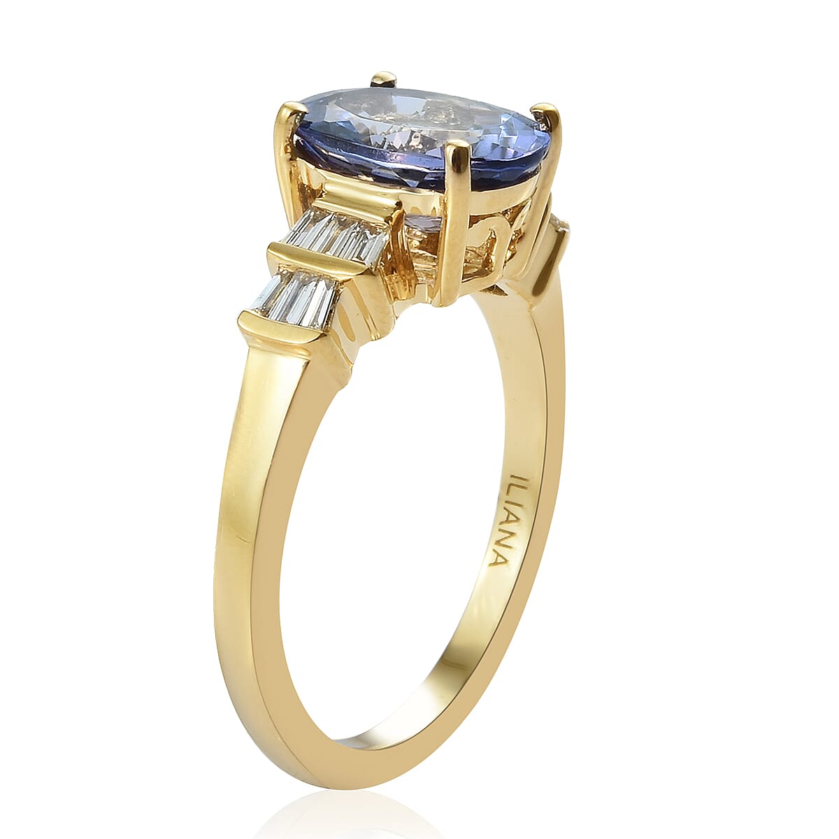 ILIANA 18K Yellow Gold AAA Peacock Tanzanite (Ovl 2.35 Ct), Diamond (SI/G-H) Ring 2.50 Ct.
