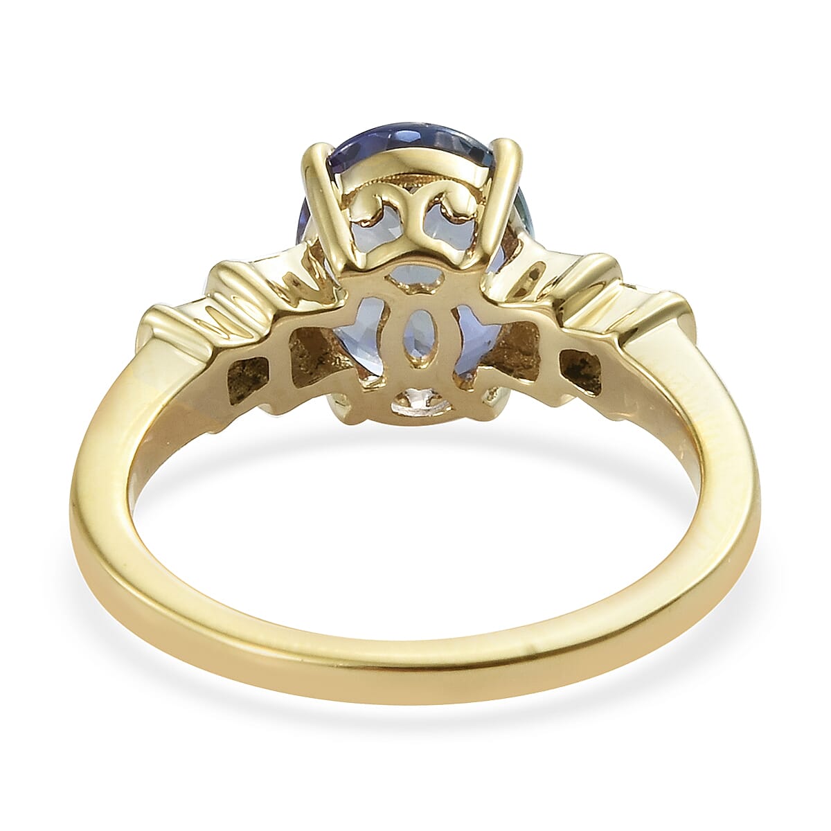 ILIANA 18K Yellow Gold AAA Peacock Tanzanite (Ovl 2.35 Ct), Diamond (SI/G-H) Ring 2.50 Ct.