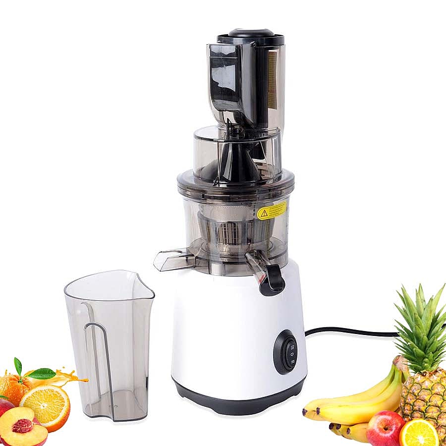 240W Wide Mouth Slow Juicer with a Container, a Fine Filter and a Cleaning Brush - White